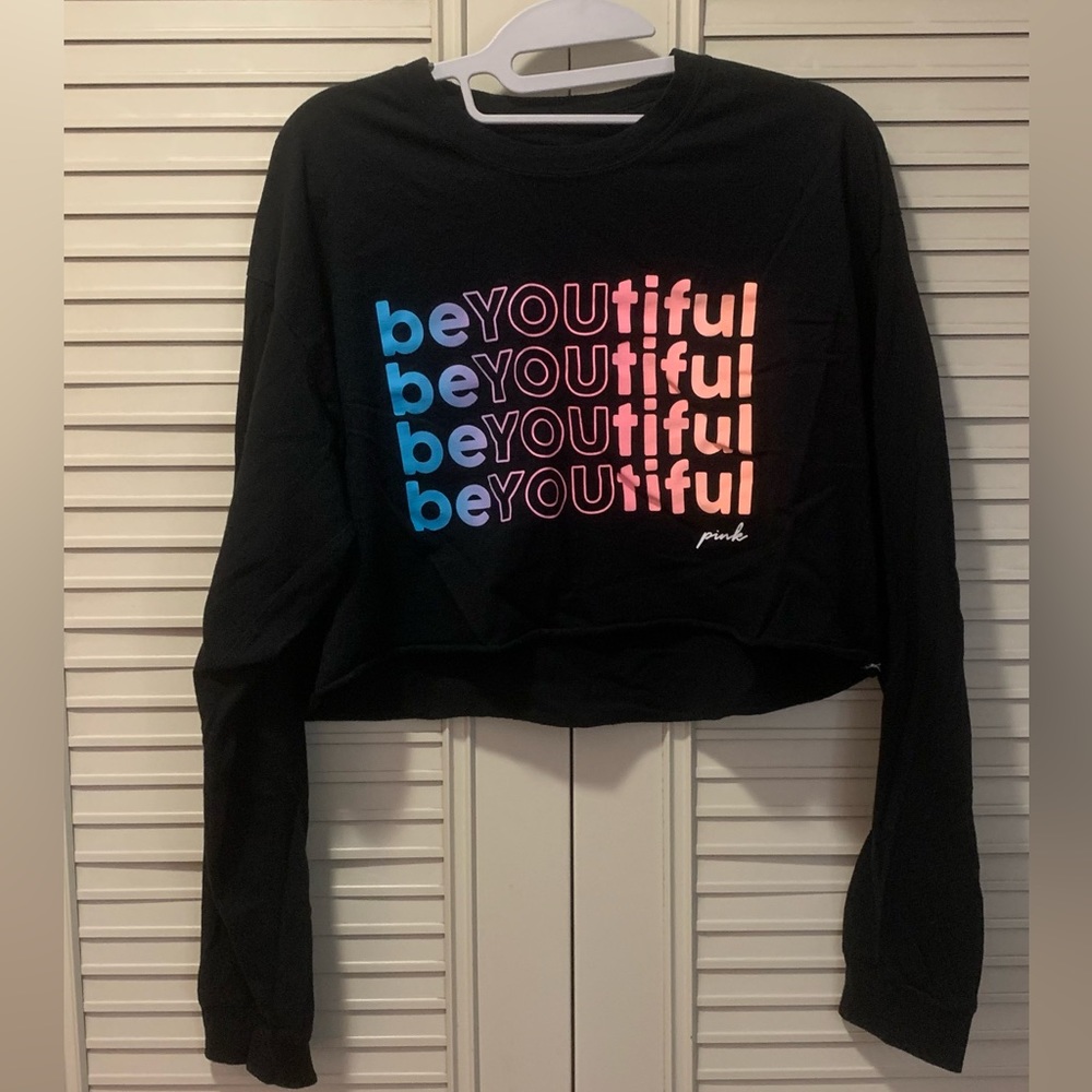 PINK Long sleeve cut off BeYOUtiful tee Size M